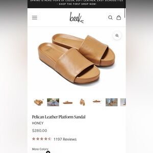 Beek Pelican Leather Slides in Honey. Size 6.